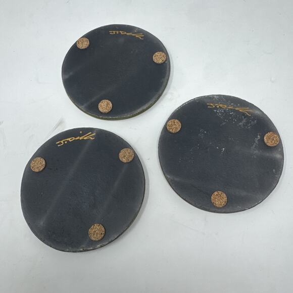 Set Of 3 Vintage J Dillon Signed Pottery 4 1/4" Coasters Glazed Hummingbird - Picture 2 of 2